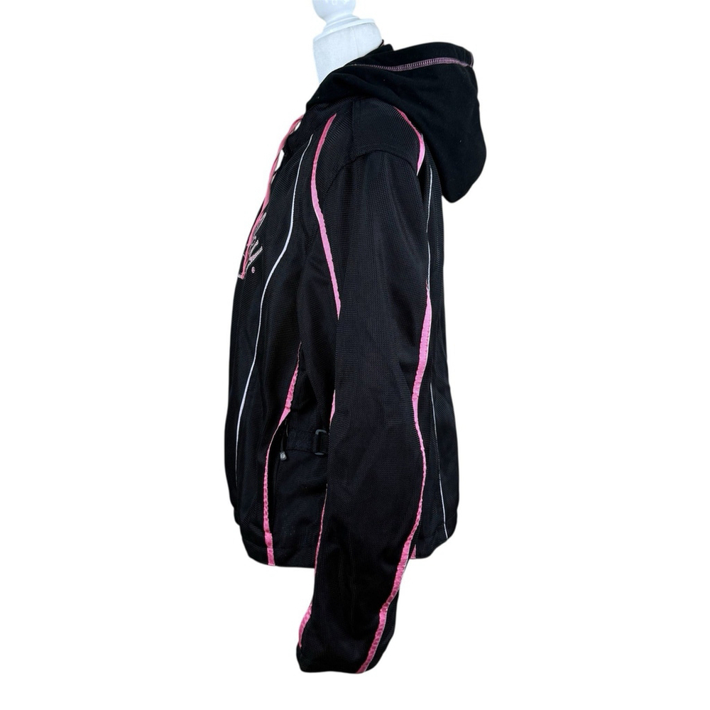 HARLEY Women's 1W Black Mesh Biker Jacket 3-in-1 Style Pink Jewels Plus 18/20 - Picture 2 of 13
